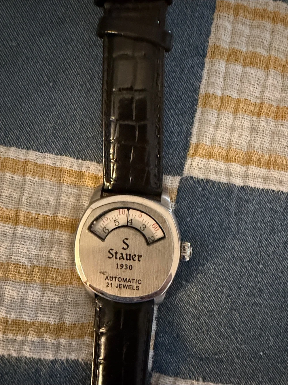 Stauer 1930 Men’s Black Leather Strap Jump Hour Watch